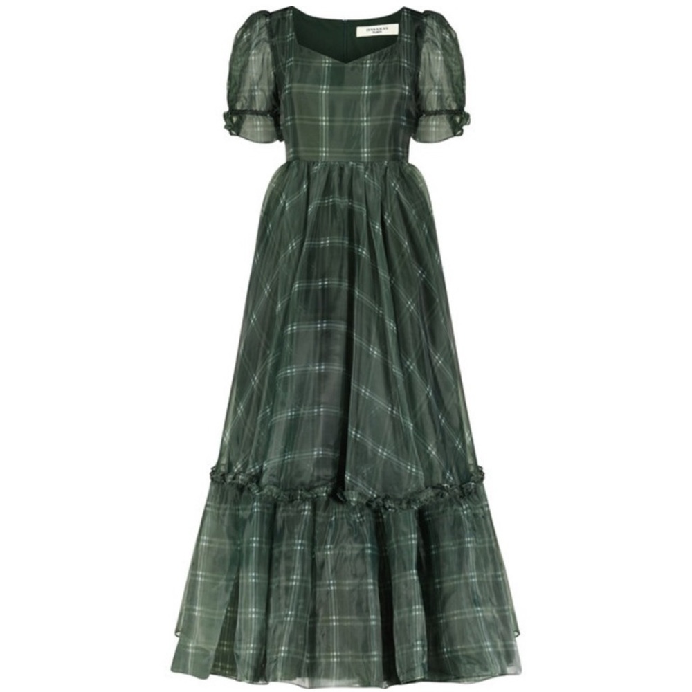 2x JessaKae Cordelia Plaid Puff Sleeve Organza Formal Maxi Dress Sweetheart - Picture 4 of 13